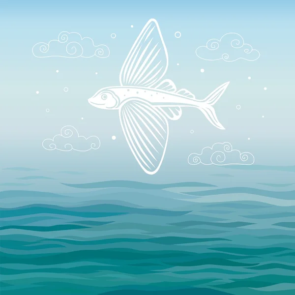 Літаюча риба на морському тлі — стоковий вектор