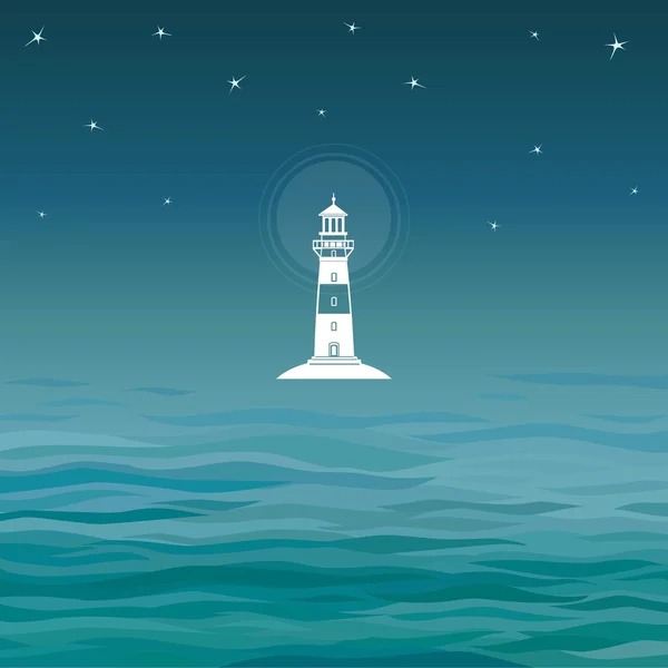 白色象征的灯塔。夜海背景。一个地方的文本. — 图库矢量图片