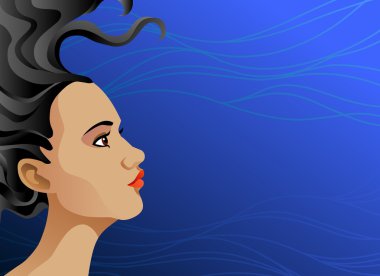 kabarık kıvırcık saçlı bir profilde esmer kız portresi