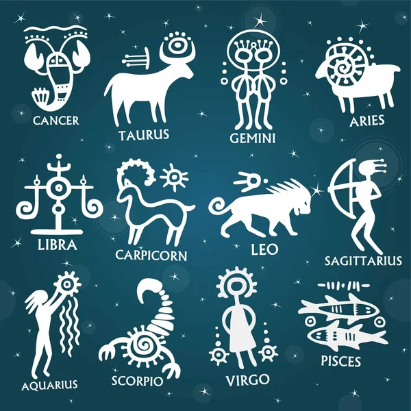 Dísz: zodiákus jelek az égen csillagok. — Stock Vector