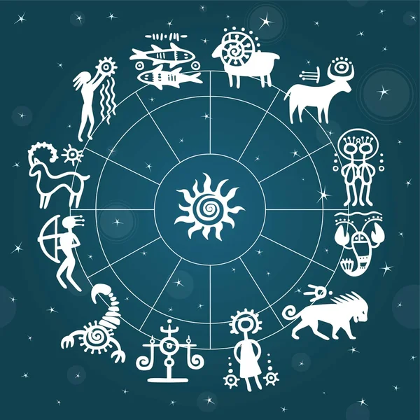 Horoscoop cirkel tegen de stellaire hemel. — Stockvector