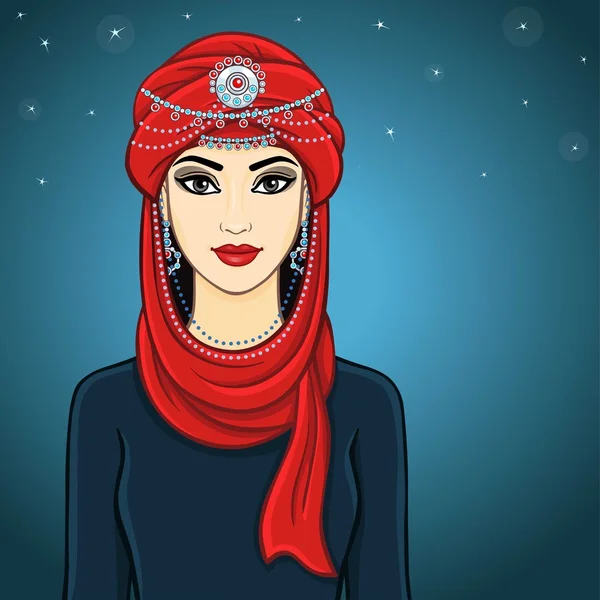 The animation Arab woman in a hijab. — Stock Vector