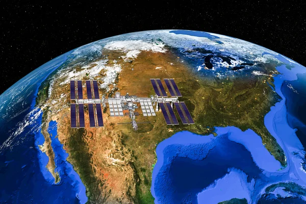 Διεθνής διαστημικός σταθμός πάνω στη Βόρεια Αμερική — Φωτογραφία Αρχείου