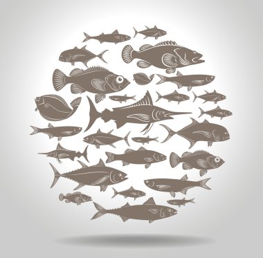 marine fishes in circle clipart