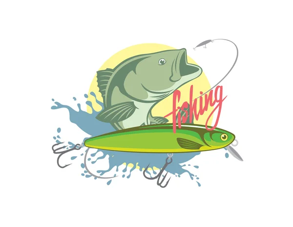 Bajo logotipo de la pesca — Vector de stock