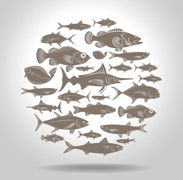 Peces marinos en círculo — Vector de stock