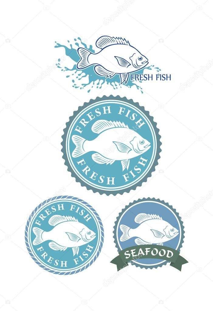 Fresh fish emblems set. Vector illustration