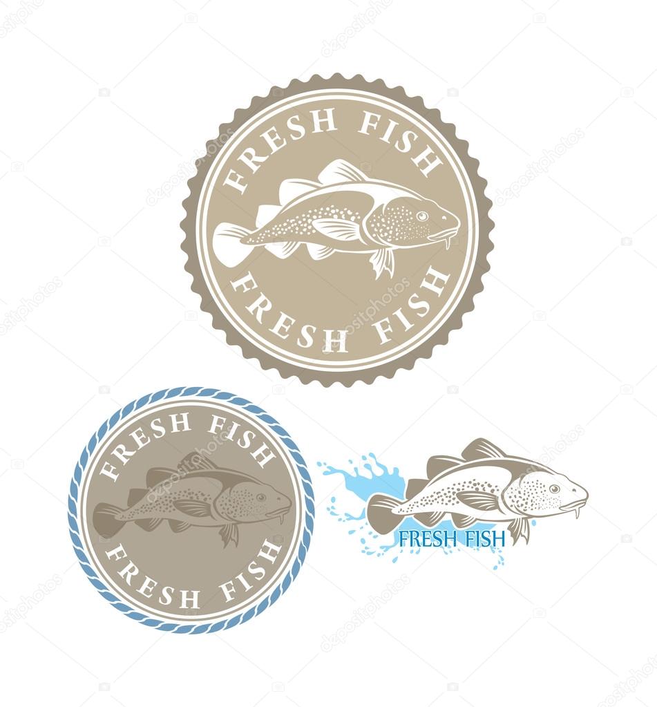 Set of emblems of fresh fish. Vector illustration