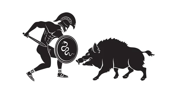 Herkules und erymanthisches Wildschwein — Stockvektor