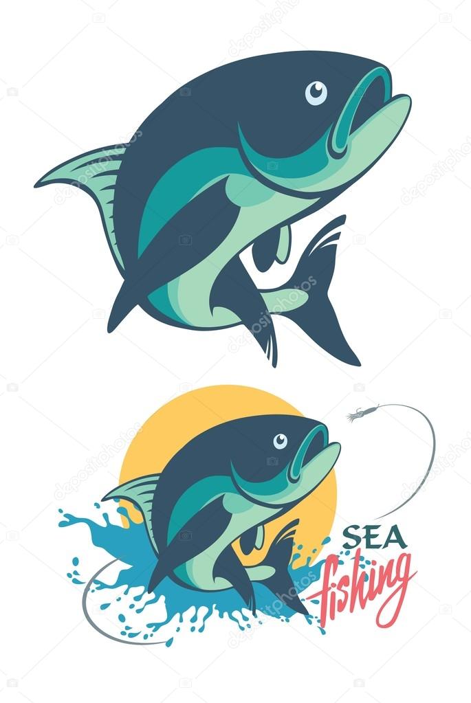 Shown tuna logos, vector illustration