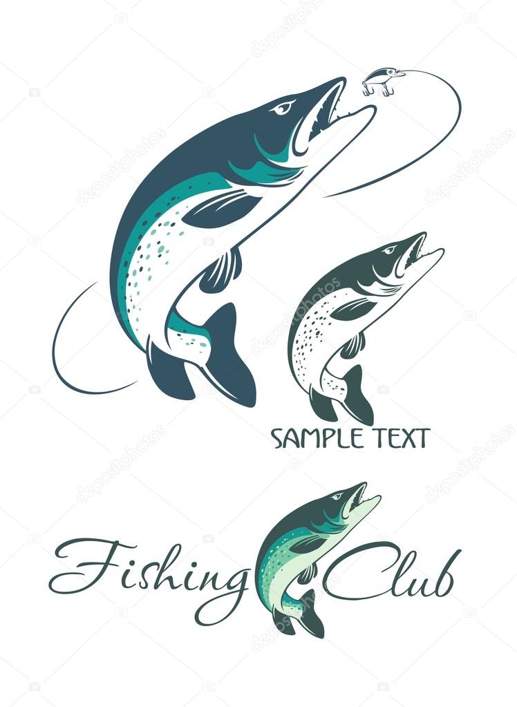 Pike fishing logos, vector illustration
