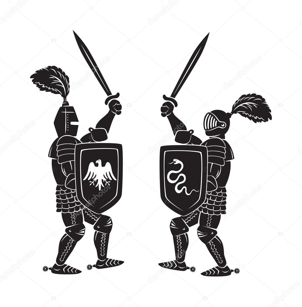 Teutonic Knights fight, vector illustration
