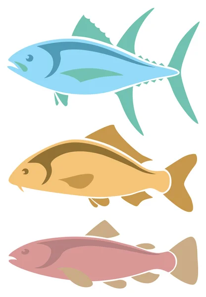 Ikoner tonfisk, karp, öring — Stock vektor