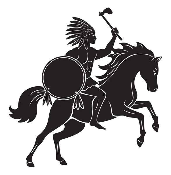 馬に乗ったインディアンのシルエット — ストックベクタ