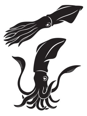 Silhouette of squid with tentacles clipart
