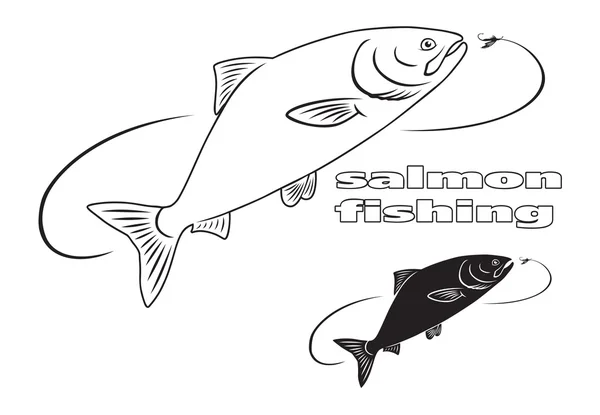 Iconos de pesca de salmón . — Vector de stock