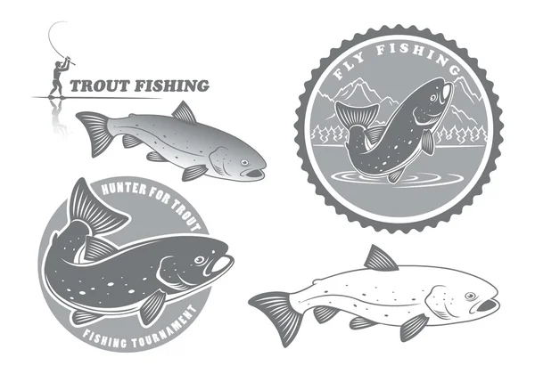 Etiquetas de pesca de trucha — Vector de stock