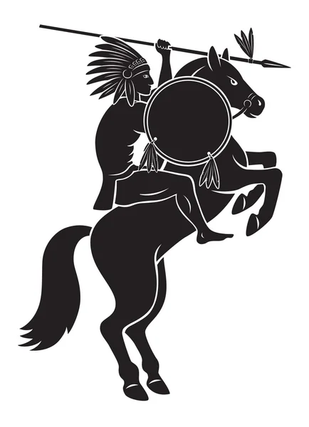 Silhouette of Indian on horseback — Stock Vector