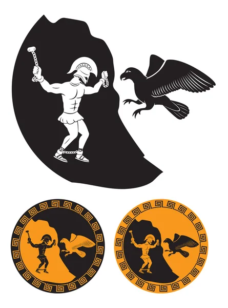 Silhouette of Prometheus and the eagle — Stock Vector