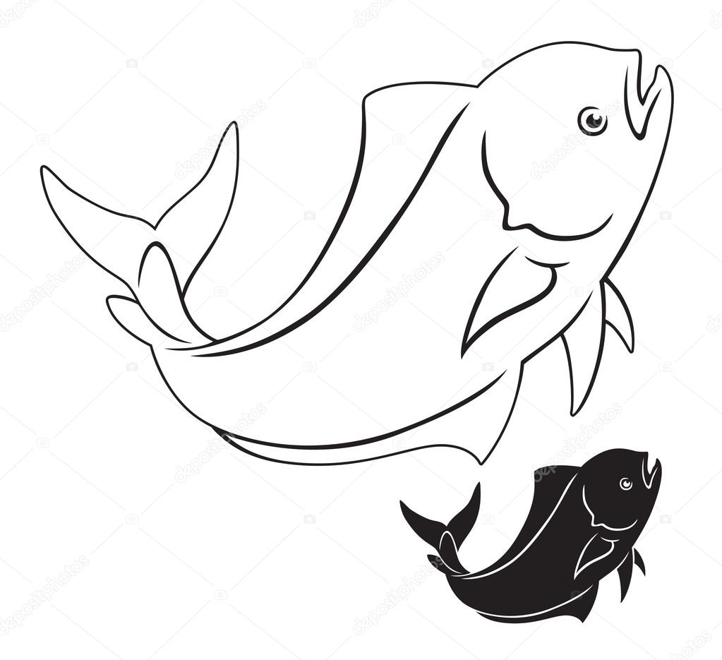 Outline dorado fish. Vector illustration