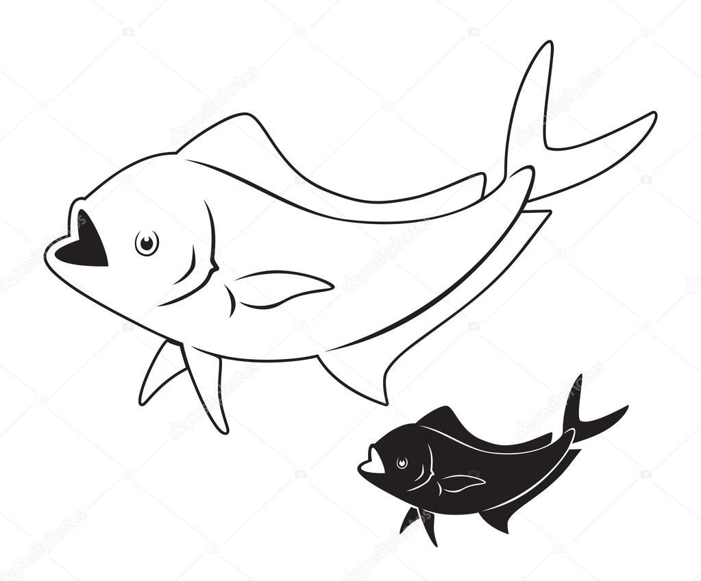 Outline dorado fish. Vector illustration
