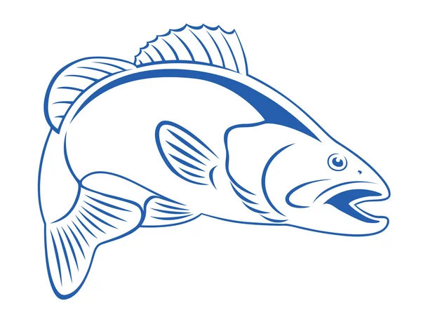 Retro stil ritning fisk bas — Stock vektor
