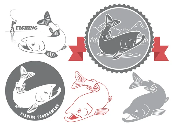 Retro logotipo de pesca definido — Vetor de Stock