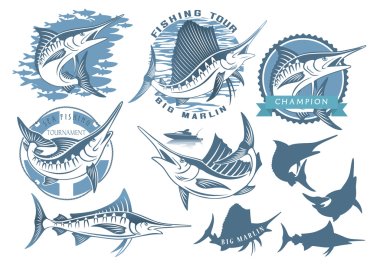 marlin fishing icons clipart
