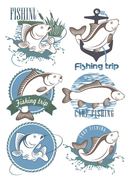 Ícones de pesca de carpa — Vetor de Stock