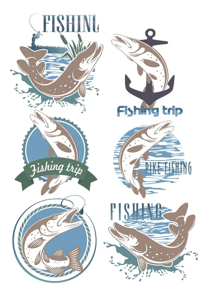 Значки щука риболовля — стоковий вектор