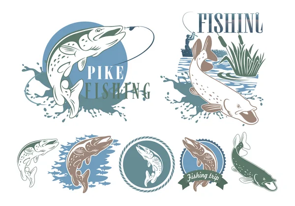 Icons pike fishing — Stock Vector