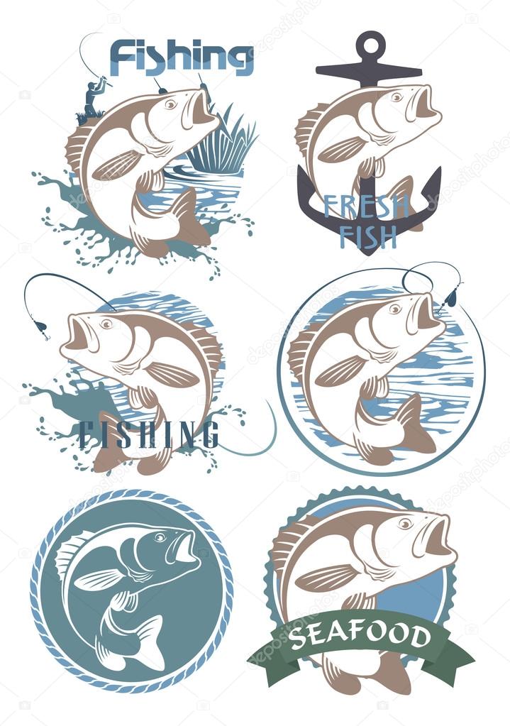 Fish bass fishing icons vector illustration