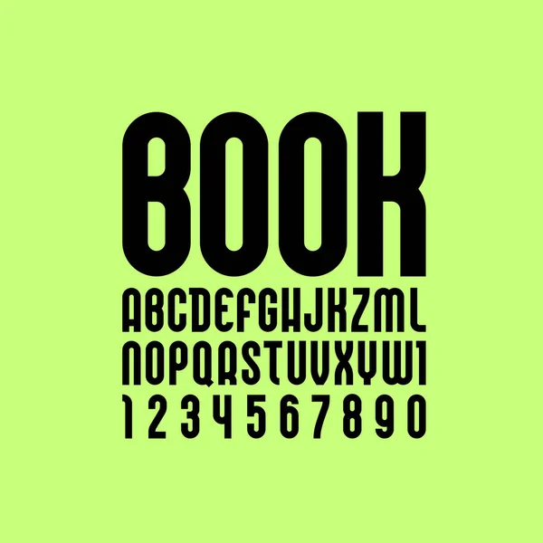Gecondenseerd Lettertype Trendy Hoog Alfabet Zwarte Vectorletters Een Gele Achtergrond — Stockvector