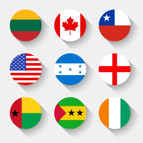 Flags of the world, round buttons — Stock Vector