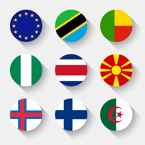 Vlajky světa, oblá tlačítka — Stockový vektor