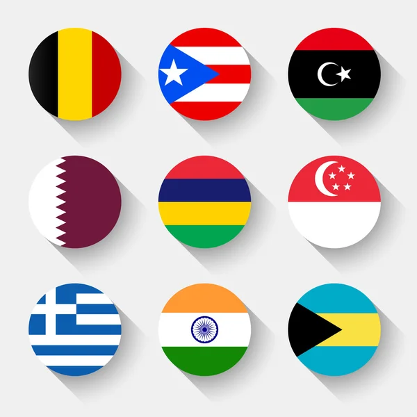 Flags of the world, round buttons — Stock Vector