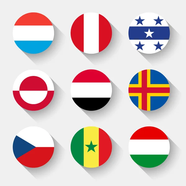 Flags of the world, round buttons — Stock Vector
