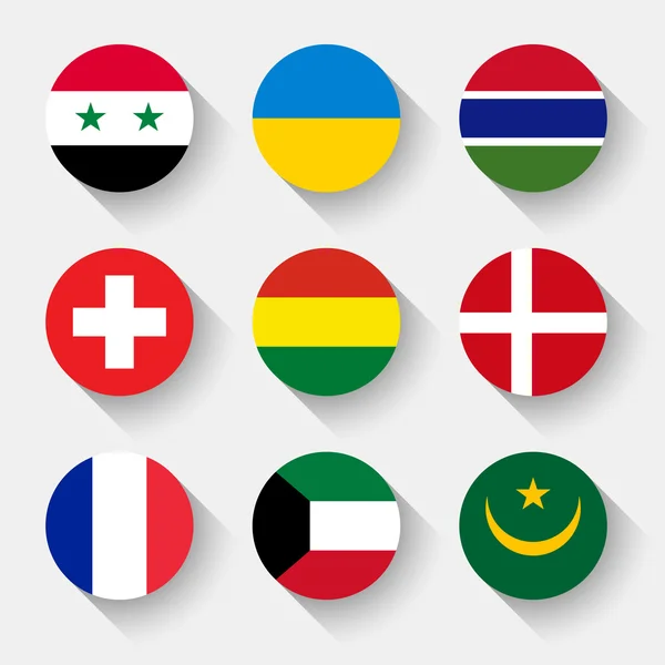 Флаги мира, круглые кнопки — стоковый вектор