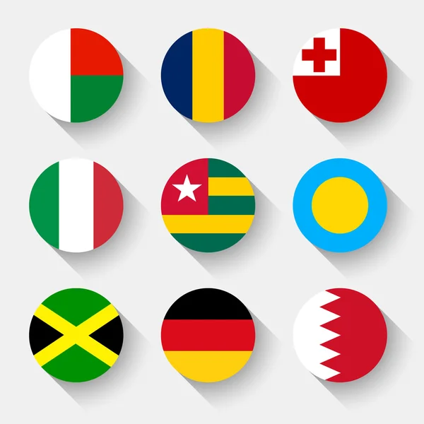 Flaggen der Welt, runde Knöpfe — Stockvektor