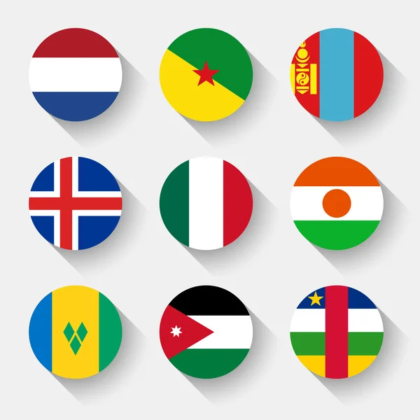 Drapeaux du monde, boutons ronds — Image vectorielle
