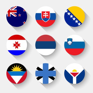 Dünya yuvarlak düğmeleri bayrakları