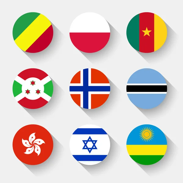 Vlajky světa, oblá tlačítka — Stockový vektor