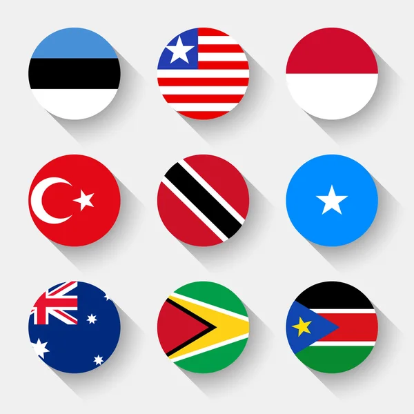 Flags of the world, round buttons — Stock Vector