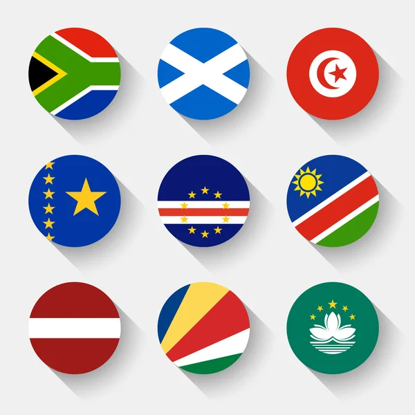 Flaggor av världen, runda knappar — Stock vektor