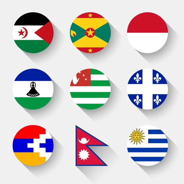 Drapeaux du monde, boutons ronds — Image vectorielle