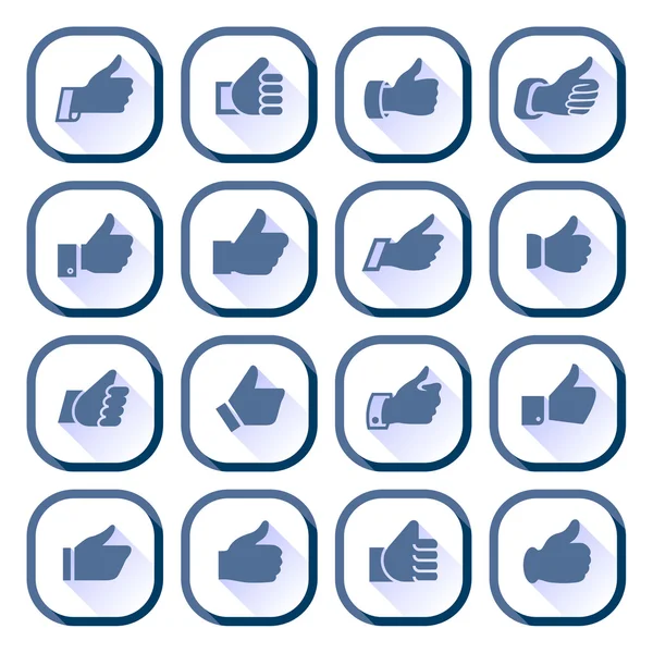 Blue thumbs up, set white buttons — Stock Vector