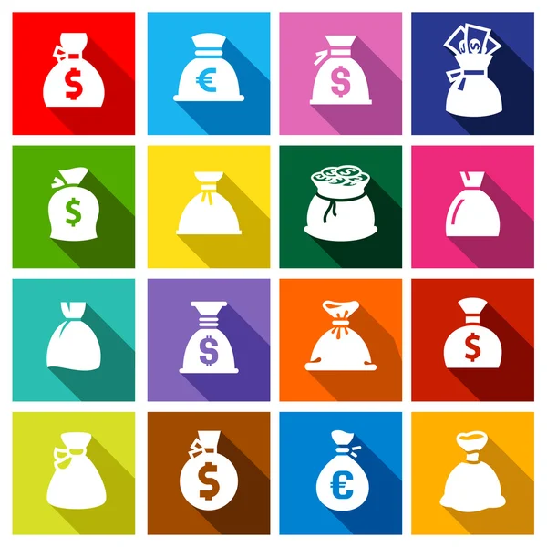 袋钱，集彩色的按钮 — 图库矢量图片