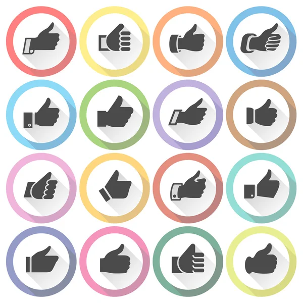 Thumbs up, set light round buttons — Stock Vector