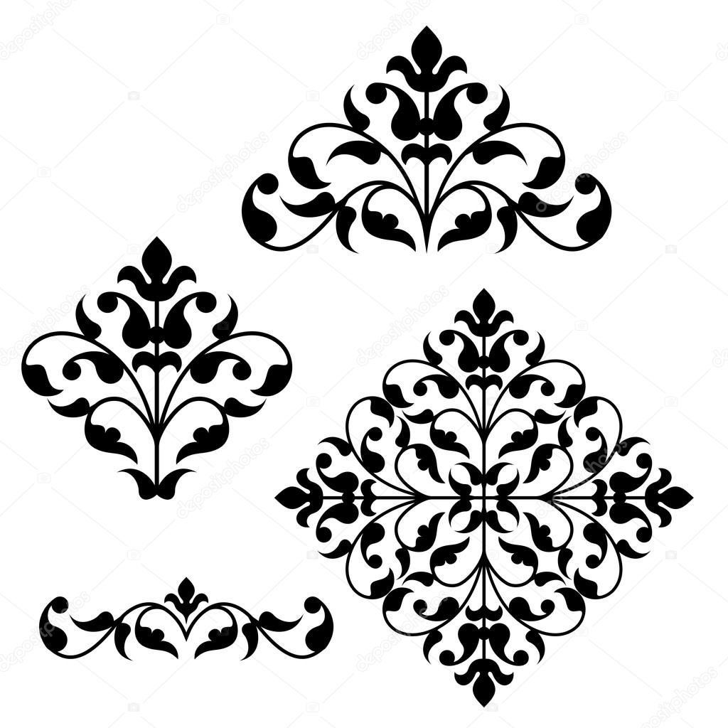 Set of ornamental floral elements for design.