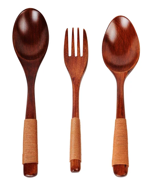 Twee houten lepel en vork — Stockfoto